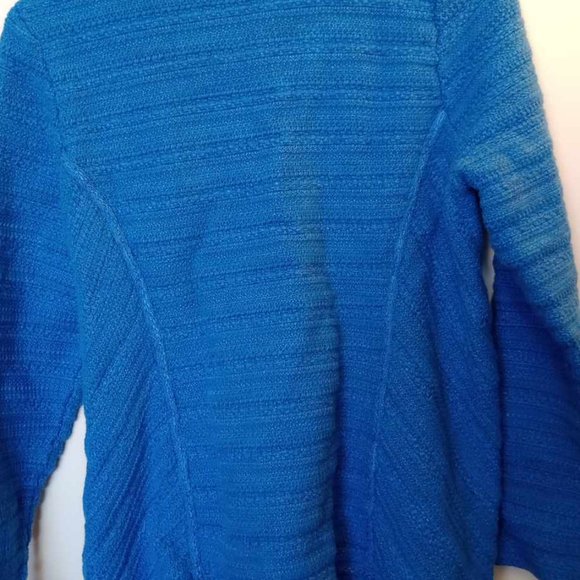 Chico's Structured Tweed Knit Cardigan Blazer Size 1 Fringe Blue - Picture 6 of 6